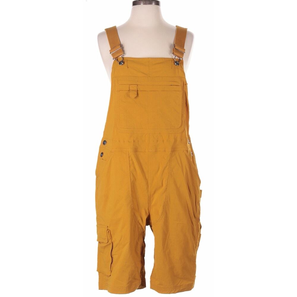 Duluth Trading Co Women S Shortall Mustard Yellow Utility Short Overalls Romper - Picture 3 of 6